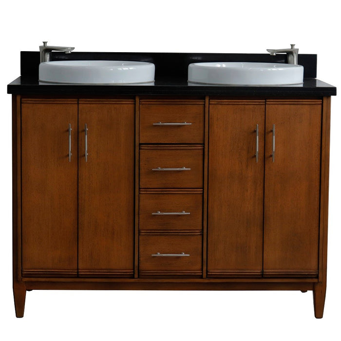 Bellaterra Home MCM 49" Double sink vanity in Walnut finish with Black galaxy granite and round sink