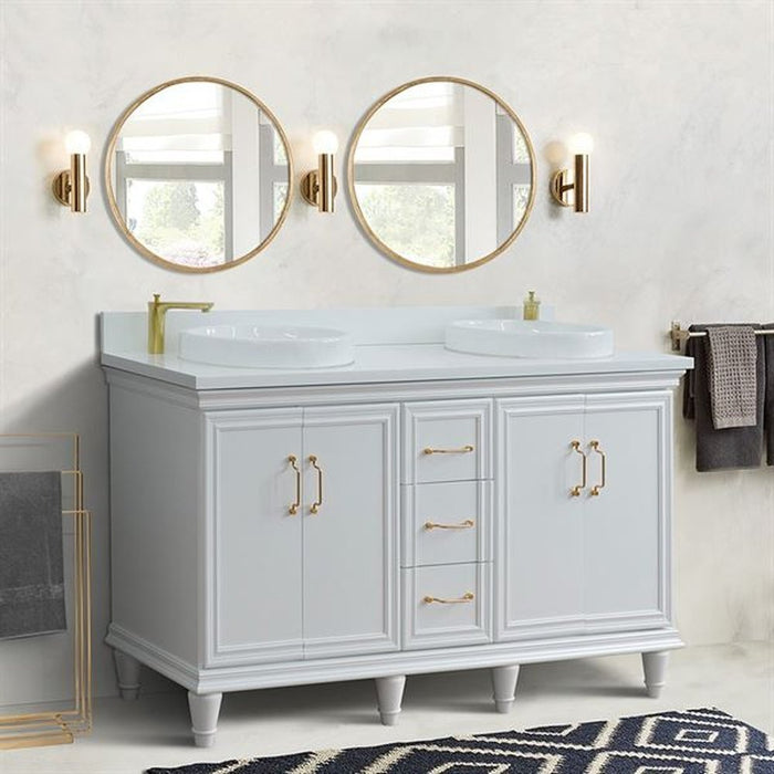 Bellaterra Home Forli 61" Double sink vanity in White finish and White quartz and round sink