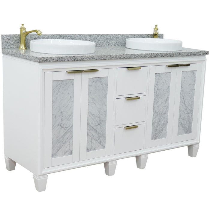 Bellaterra Home Trento 61" Double sink vanity in White finish with Gray granite and round sink