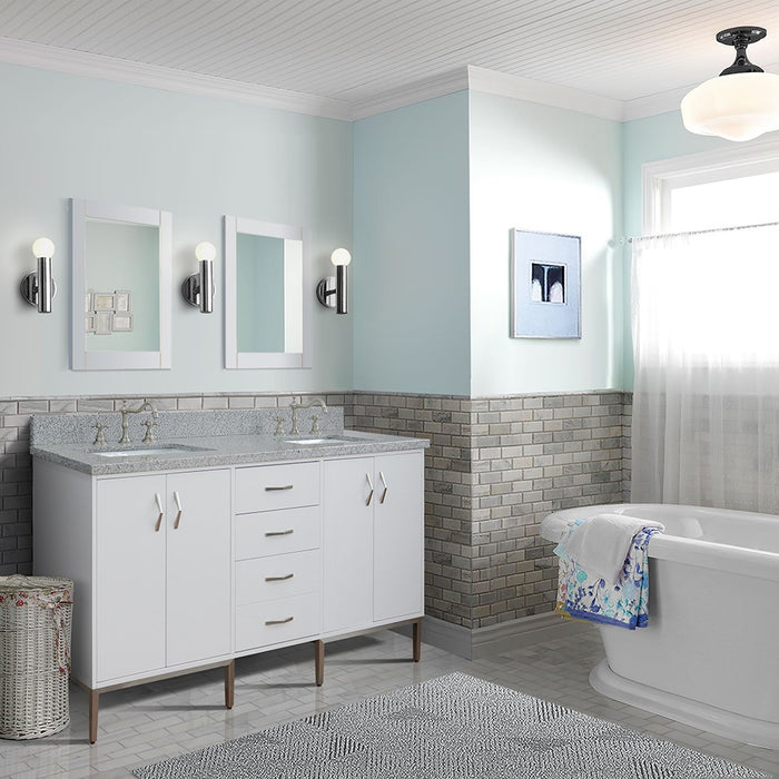 Bellaterra Home Tivoli 61" Double sink vanity in White finish with Gray granite and rectangle sink