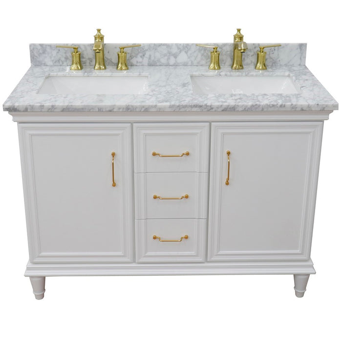 Bellaterra Home Forli 49" Double vanity in White finish with White Carrara and rectangle sink