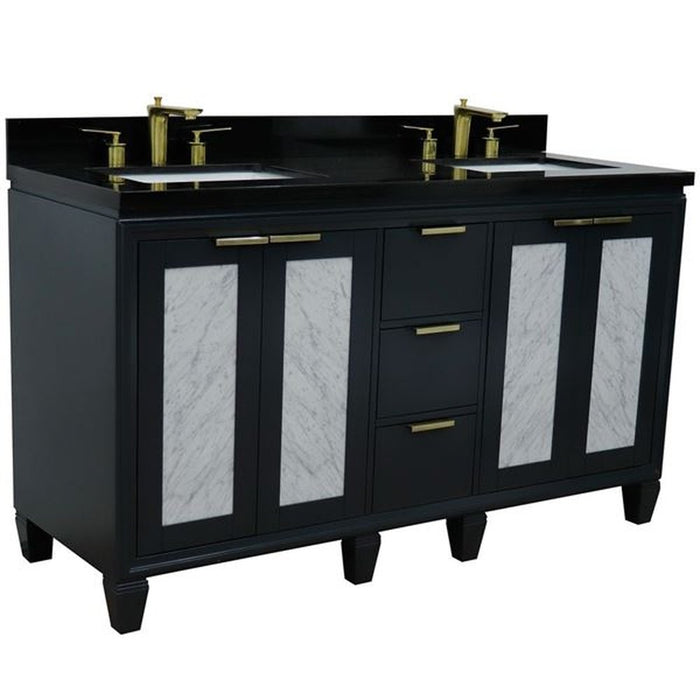 Bellaterra Home Trento 61" Double sink vanity in Dark Gray finish with Black galaxy granite and rectangle sink