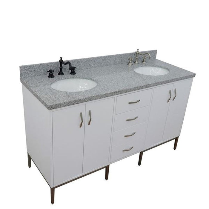 Bellaterra Home Tivoli 61" Double sink vanity in White finish with Gray granite and oval sink