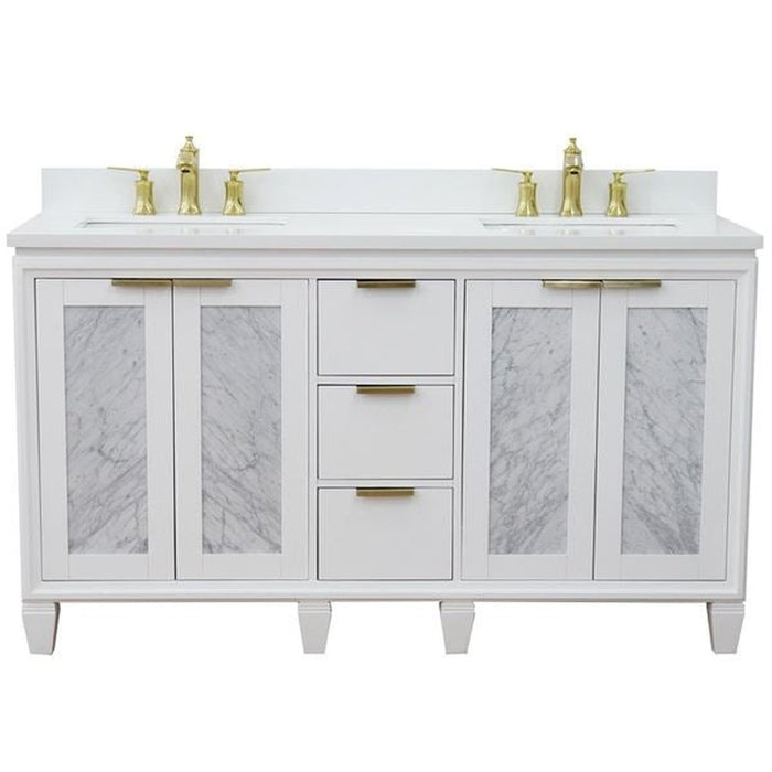 Bellaterra Home Trento 61" Double sink vanity in White finish with White quartz and rectangle sink