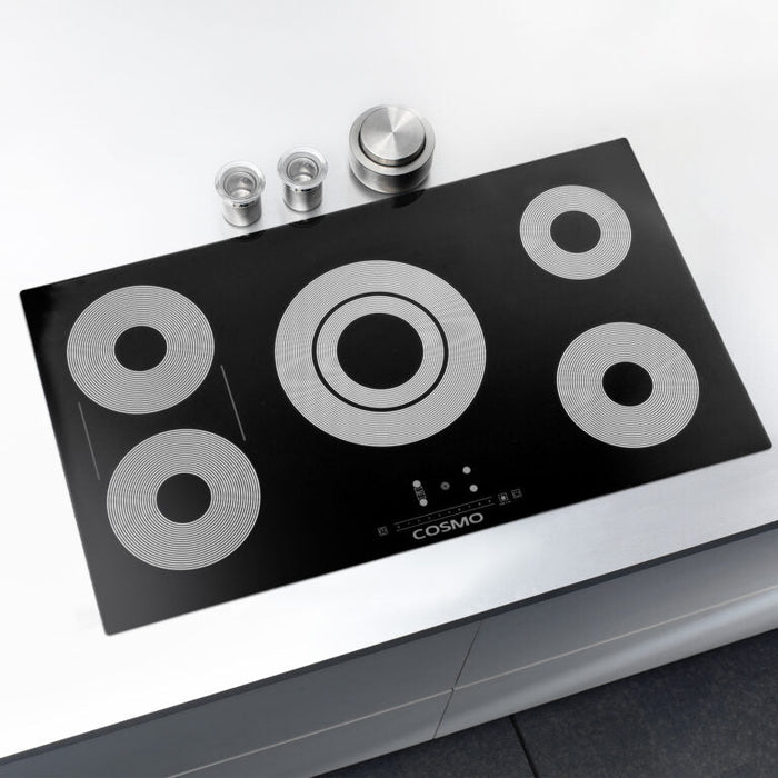 Cosmo 36" Electric Ceramic Glass Cooktop with 5 Burners and Triple Zone Element , COS-365TBECC