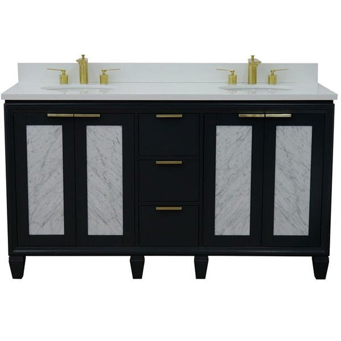 Bellaterra Home Trento 61" Double sink vanity in Dark Gray finish with White quartz and oval sink