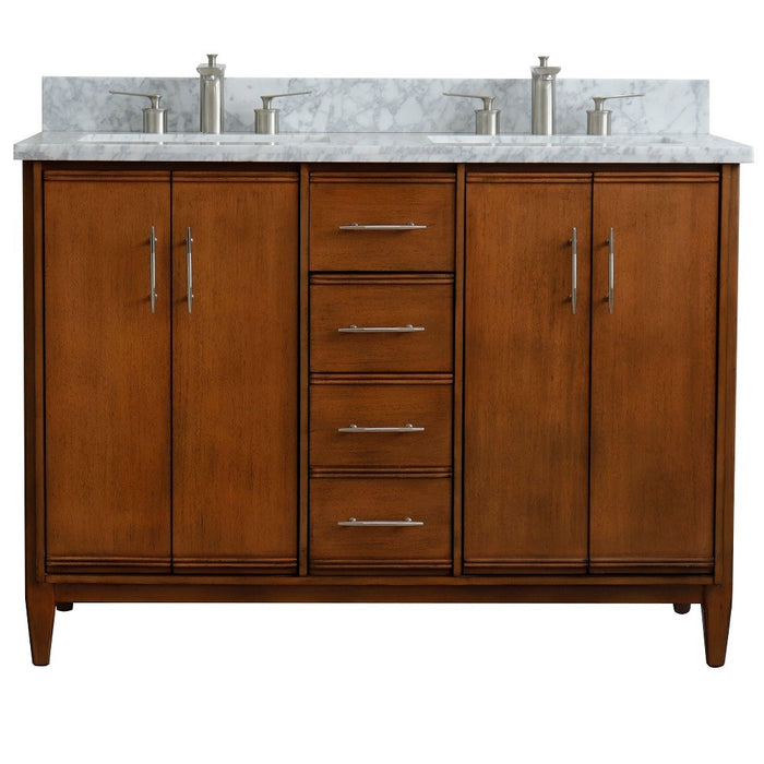 Bellaterra Home MCM 49" Double sink vanity in Walnut finish with White Carrara marble and rectangle sink