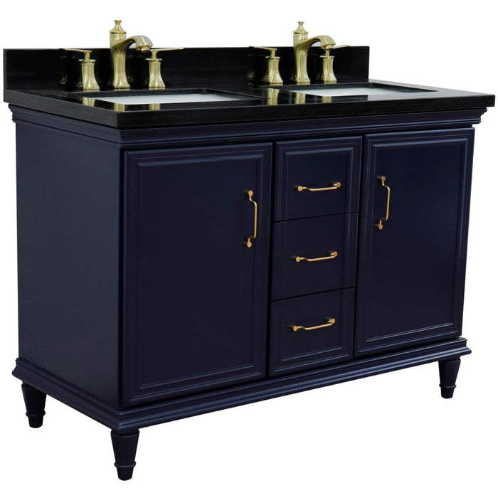 Bellaterra Home Forli 49" Double vanity in Blue finish with Black galaxy and rectangle sink