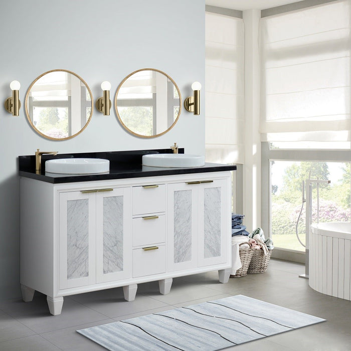 Bellaterra Home Trento 61" Double sink vanity in White finish with Black galaxy granite and round sink