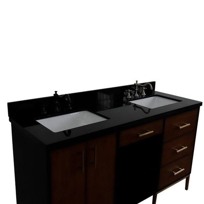 Bellaterra Home Imola 61" Double sink vanity in Walnut and Black finish and Black galaxy granite and rectangle sink