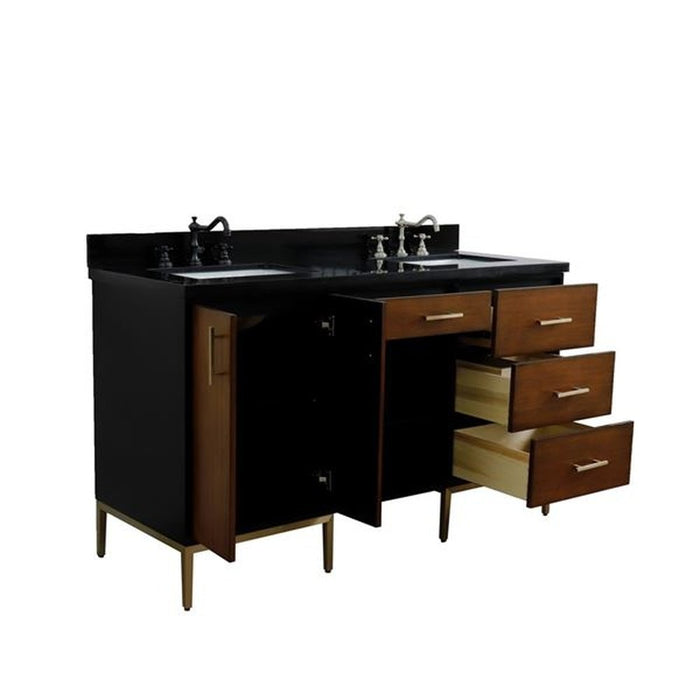 Bellaterra Home Imola 61" Double sink vanity in Walnut and Black finish and Black galaxy granite and rectangle sink