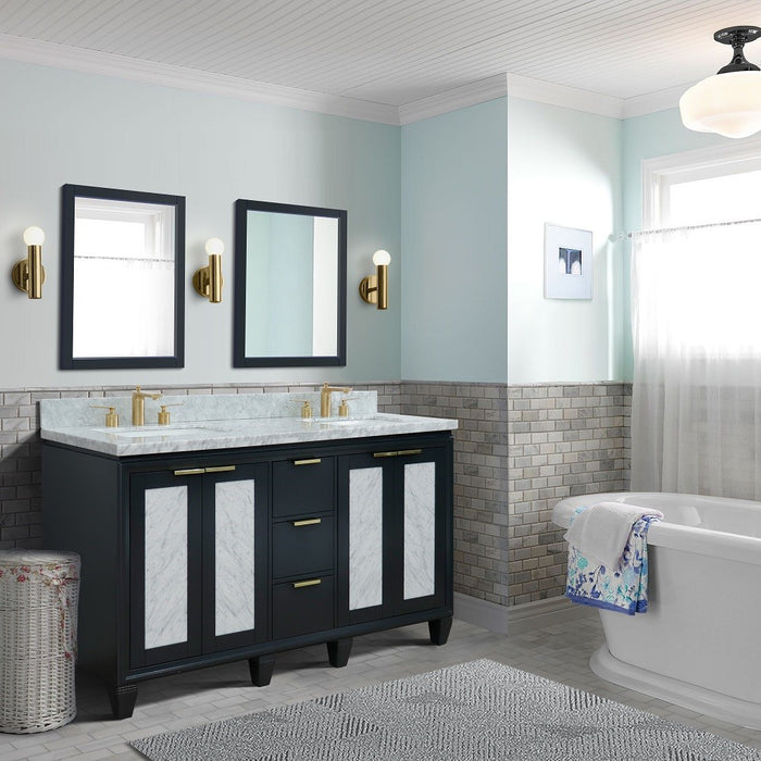 Bellaterra Home Trento 61" Double sink vanity in Dark Gray finish with White Carrara marble and rectangle sink