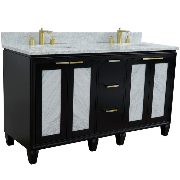 Bellaterra Home Trento 61" Double sink vanity in Black finish with White Carrara marble and oval sink