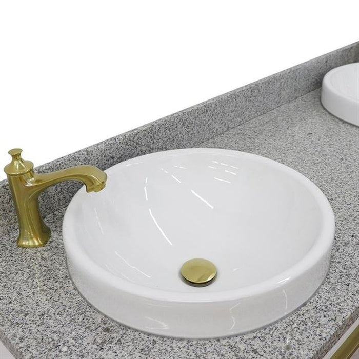 Bellaterra Home Trento 61" Double sink vanity in White finish with Gray granite and round sink