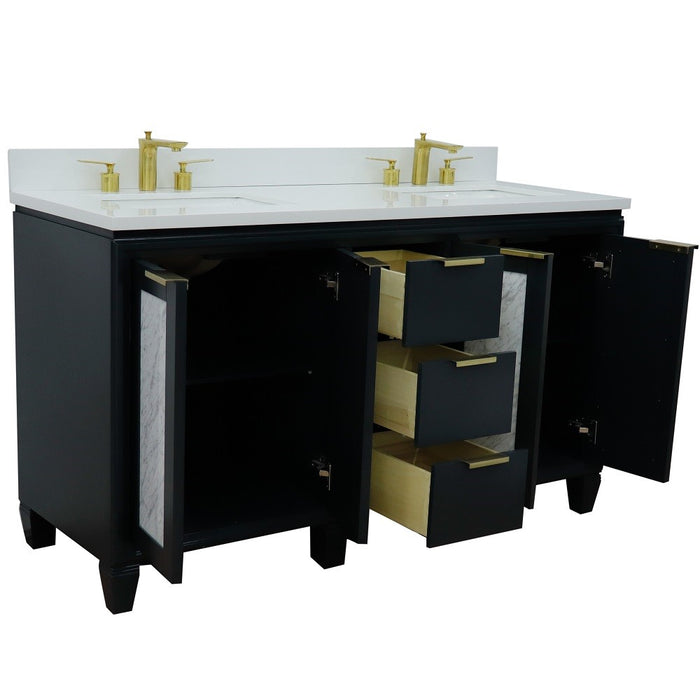 Bellaterra Home Trento 61" Double sink vanity in Dark Gray finish with White quartz and rectangle sink