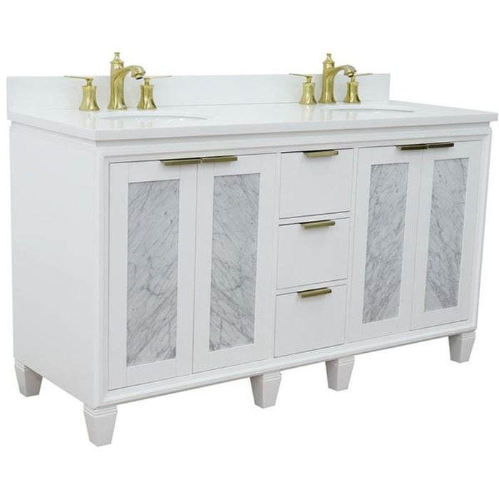 Bellaterra Home Trento 61" Double sink vanity in White finish with White quartz and oval sink