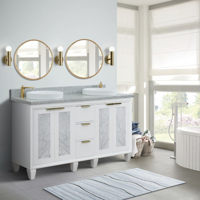 Bellaterra Home Trento 61" Double sink vanity in White finish with Gray granite and round sink