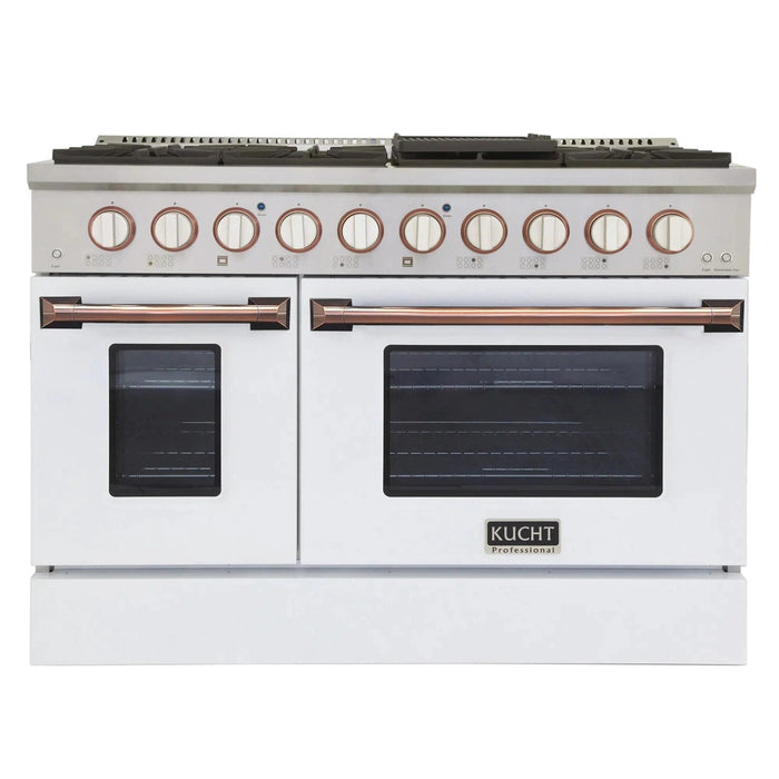 Kucht Signature 48-Inch Pro-Style Dual Fuel Range in Stainless Steel with White Oven Door & Gold (KDF482-W-GOLD)