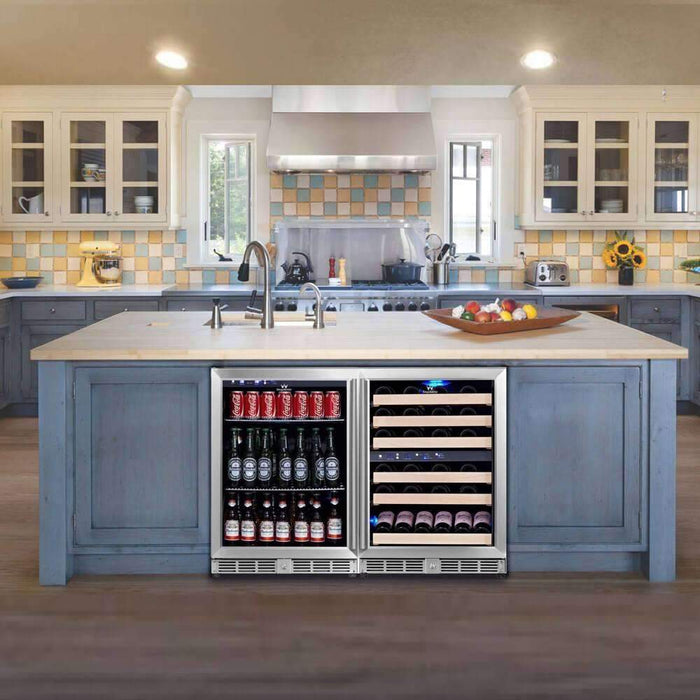 KingsBottle KBU50BW3-SS 48 Inch Glass Door Wine And Beverage Fridge Center Built In