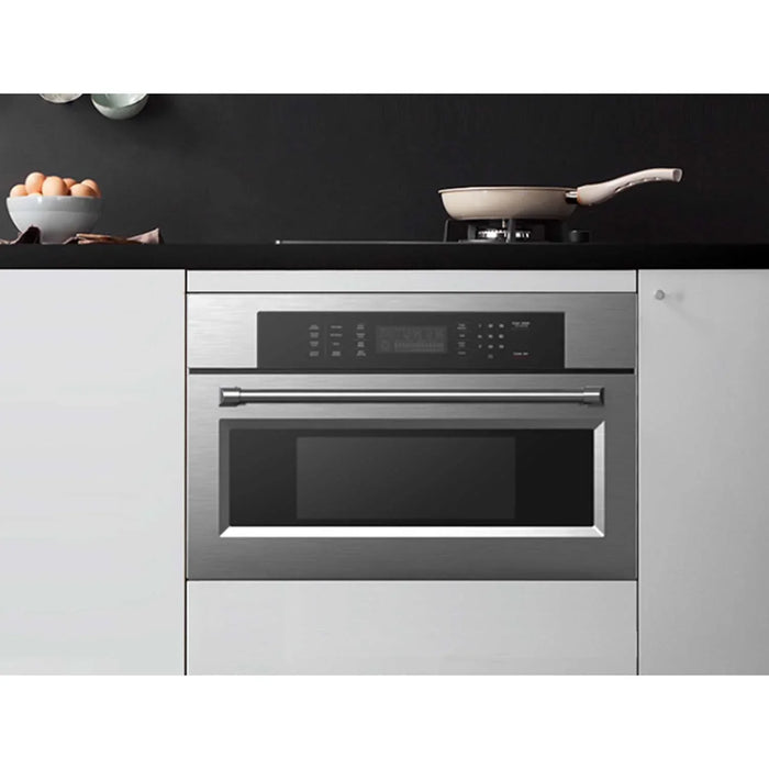 Kucht 5-Piece Appliance Package - 36-Inch Natural Gas Range with 5.2 Cu. Ft. Oven, 36-Inch Refrigerator, Dishwasher, Wall Mount Range Hood, & Microwave Wall Oven in Stainless Steel