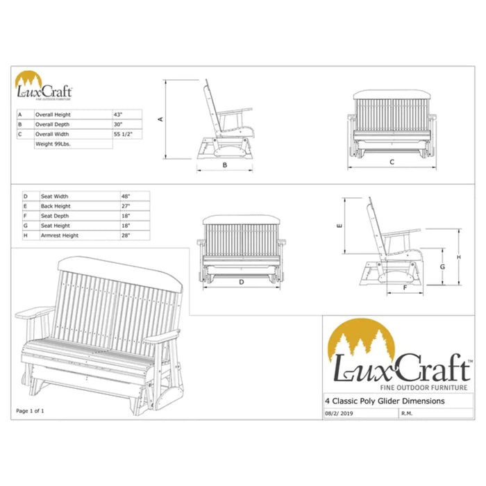 LuxCraft 4' Classic Poly Highback Outdoor Glider Chair