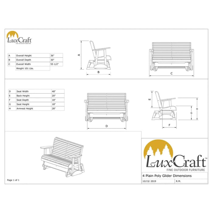 LuxCraft 4' Rollback Plain Poly Outdoor Glider Chair