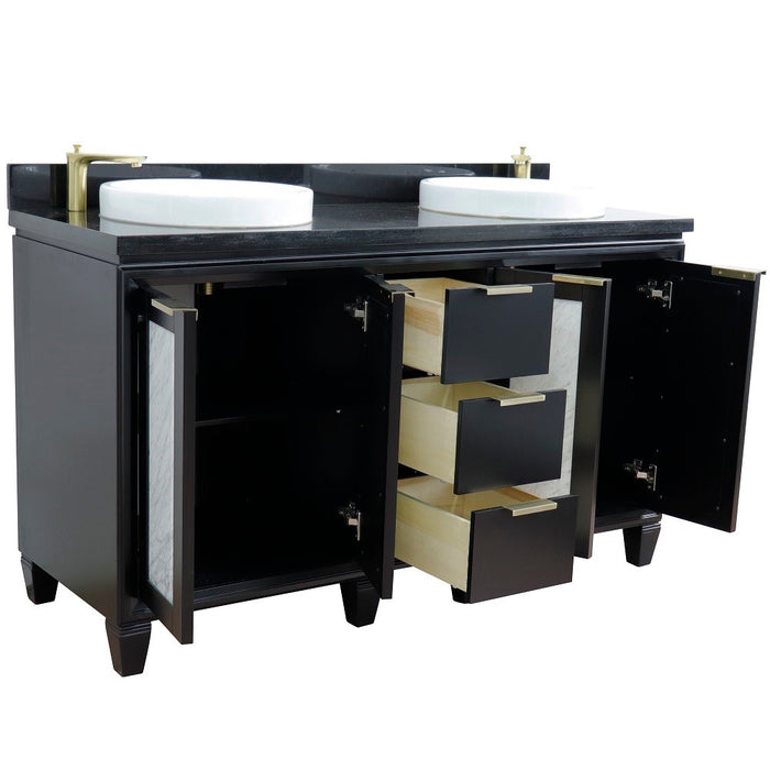 Bellaterra Home Trento 61" Double sink vanity in Black finish with Black galaxy granite and round sink