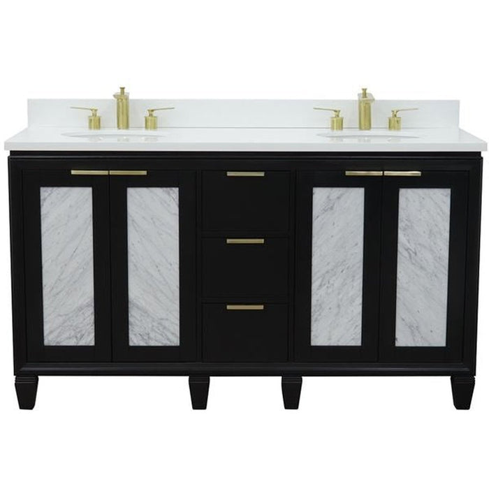 Bellaterra Home Trento 61" Double sink vanity in Black finish with White quartz and oval sink