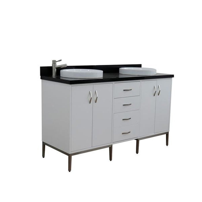 Bellaterra Home Tivoli 61" Double sink vanity in White finish with Black galaxy granite and round sink