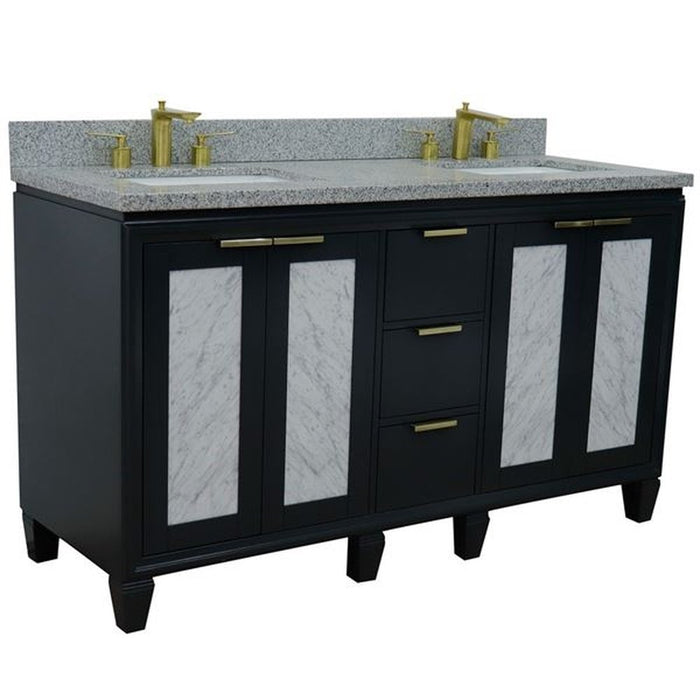 Bellaterra Home Trento 61" Double sink vanity in Dark Gray finish with Gray granite and rectangle sink