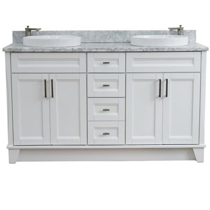 Bellaterra Home Terni 61" Double sink vanity in White finish and White Carrara marble and round sink