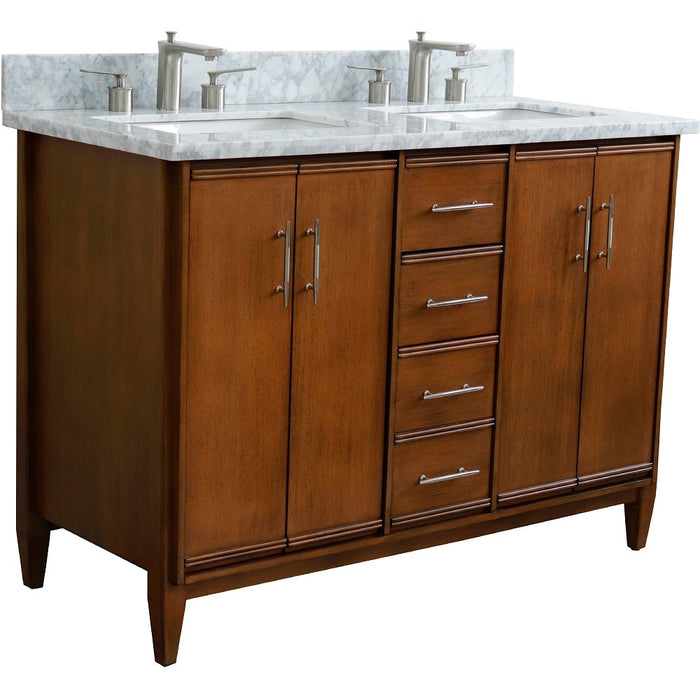 Bellaterra Home MCM 49" Double sink vanity in Walnut finish with White Carrara marble and rectangle sink