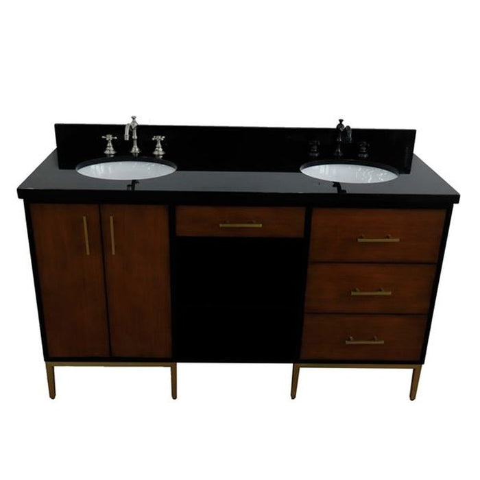 Bellaterra Home Imola 61" Double sink vanity in Walnut and Black finish and Black galaxy granite and oval sink