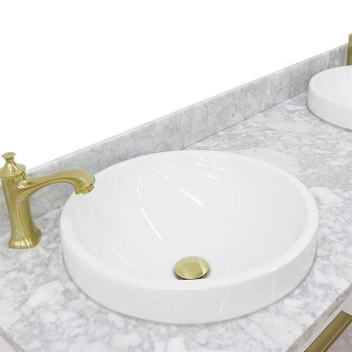 Bellaterra Home Trento 61" Double sink vanity in White finish with White Carrara marble and round sink