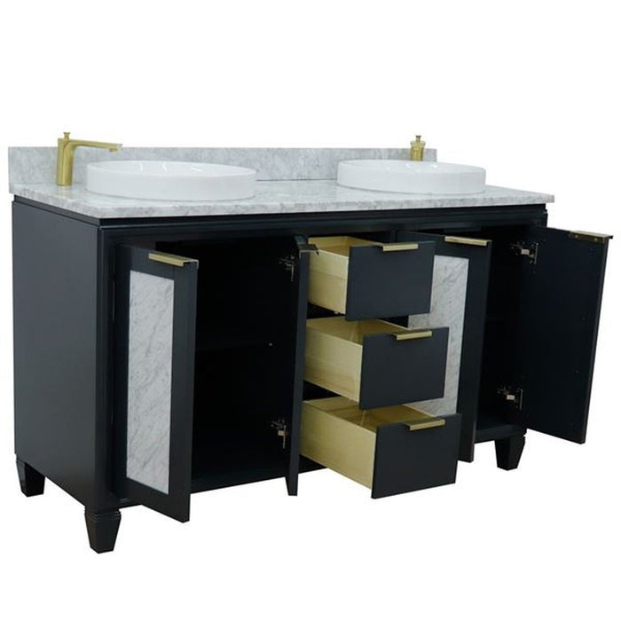 Bellaterra Home Trento 61" Double sink vanity in Dark Gray finish with White Carrara marble and round sink