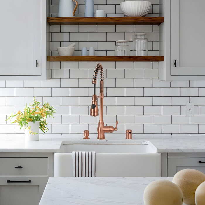 Copper Pre-Rinse Spring Kitchen Faucet, Single Level Solid Brass Kitchen Sink Faucets with Pull Down Sprayer - AK96518C