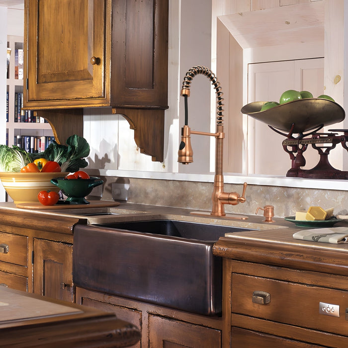 Copper Pre-Rinse Spring Kitchen Faucet, Single Level Solid Brass Kitchen Sink Faucets with Pull Down Sprayer - AK96518A-C