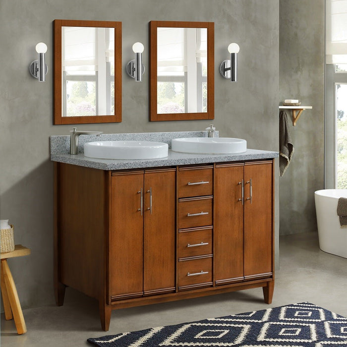 Bellaterra Home MCM 49" Double sink vanity in Walnut finish with Gray granite and round sink