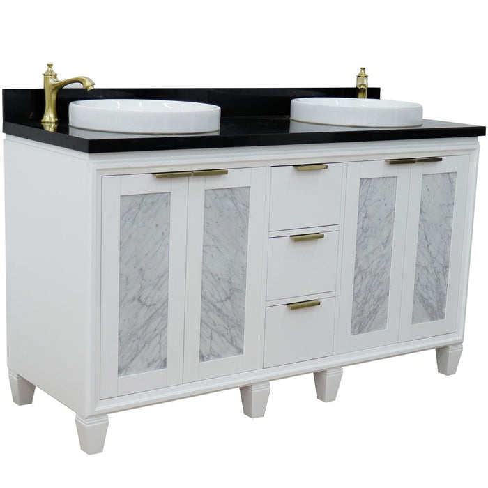 Bellaterra Home Trento 61" Double sink vanity in White finish with Black galaxy granite and round sink