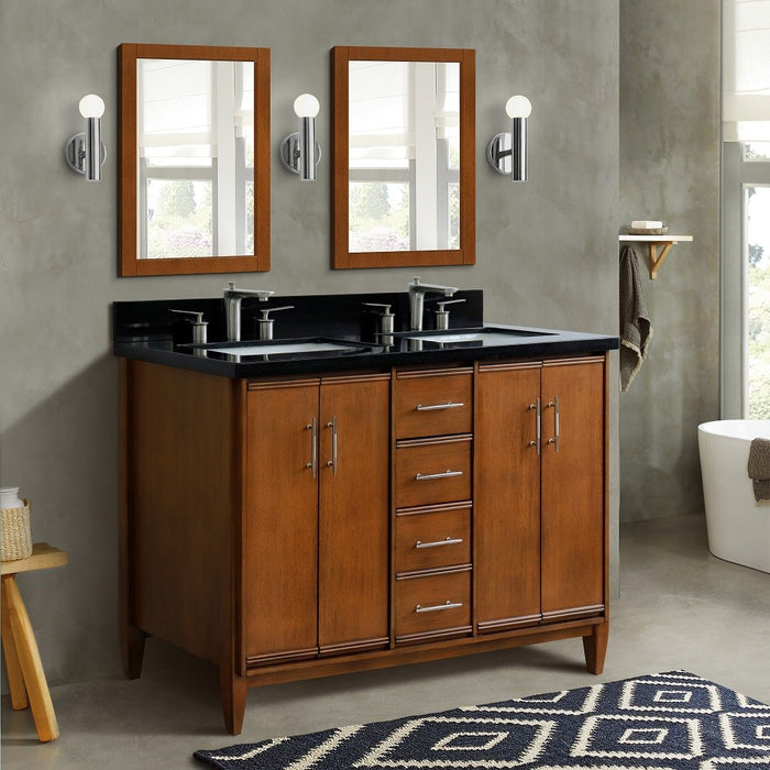 Bellaterra Home MCM 49" Double sink vanity in Walnut finish with Black galaxy granite and rectangle sink