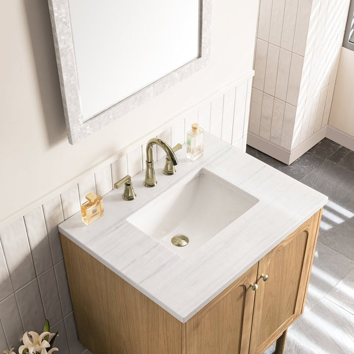 James Martin Vanities Laurent 30" Single Vanity, Light Natural Oak w/ 3 CM Arctic Fall Top