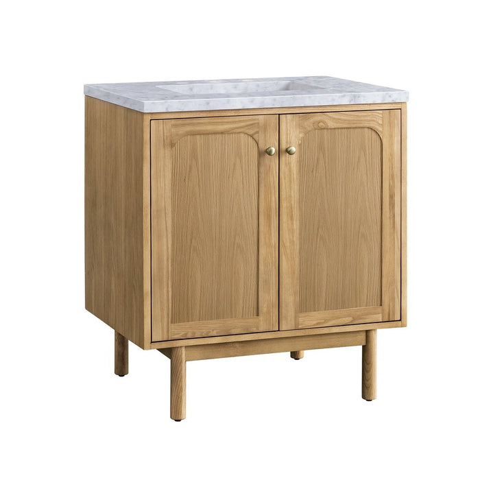 James Martin Vanities Laurent 30" Single Vanity, Light Natural Oak w/ 3 CM Carrara Marble Top