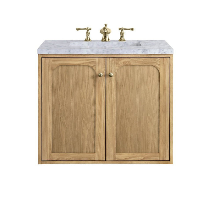 James Martin Vanities Laurent 30" Single Vanity, Light Natural Oak w/ 3 CM Carrara Marble Top