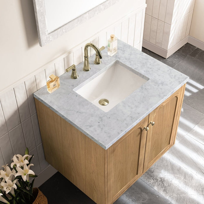 James Martin Vanities Laurent 30" Single Vanity, Light Natural Oak w/ 3 CM Carrara Marble Top