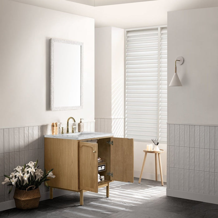 James Martin Vanities Laurent 30" Single Vanity, Light Natural Oak w/ 3 CM Ethereal Noctis Top