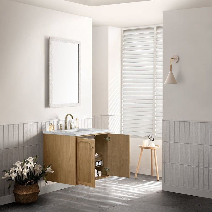 James Martin Vanities Laurent 30" Single Vanity, Light Natural Oak w/ 3 CM Ethereal Noctis Top