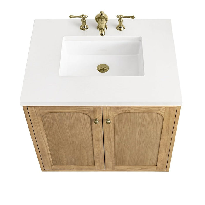 James Martin Vanities Laurent 30" Single Vanity, Light Natural Oak w/ 3 CM White Zeus Top