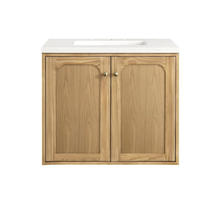 James Martin Vanities Laurent 30" Single Vanity, Light Natural Oak w/ 3 CM White Zeus Top