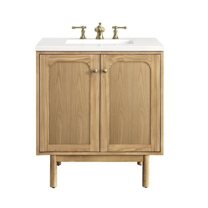 James Martin Vanities Laurent 30" Single Vanity, Light Natural Oak w/ 3 CM White Zeus Top