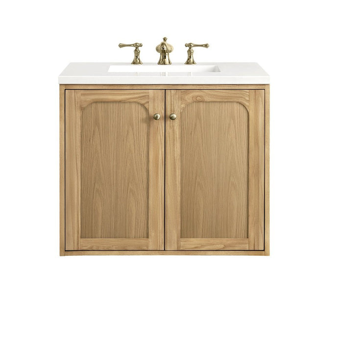 James Martin Vanities Laurent 30" Single Vanity, Light Natural Oak w/ 3 CM White Zeus Top